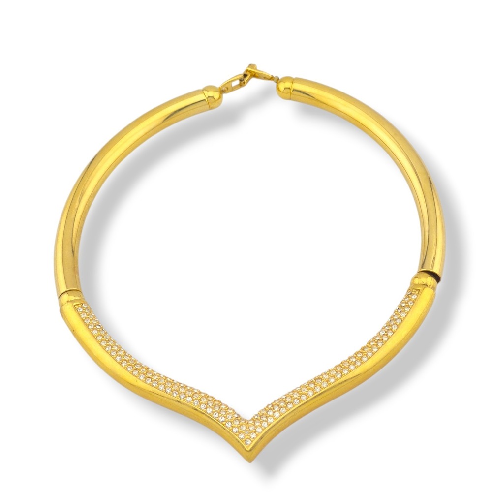 Vintage Napier Gold Tone Rhinestone Collar Necklace Runway Pave Choker